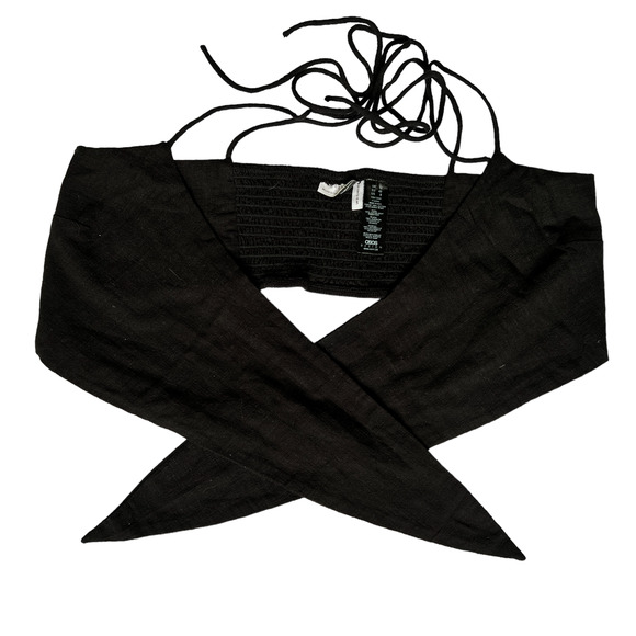 ASOS Tie Front 100% Cotton Spaghetti Strap Festival Crop Top Black 8 - Picture 3 of 6